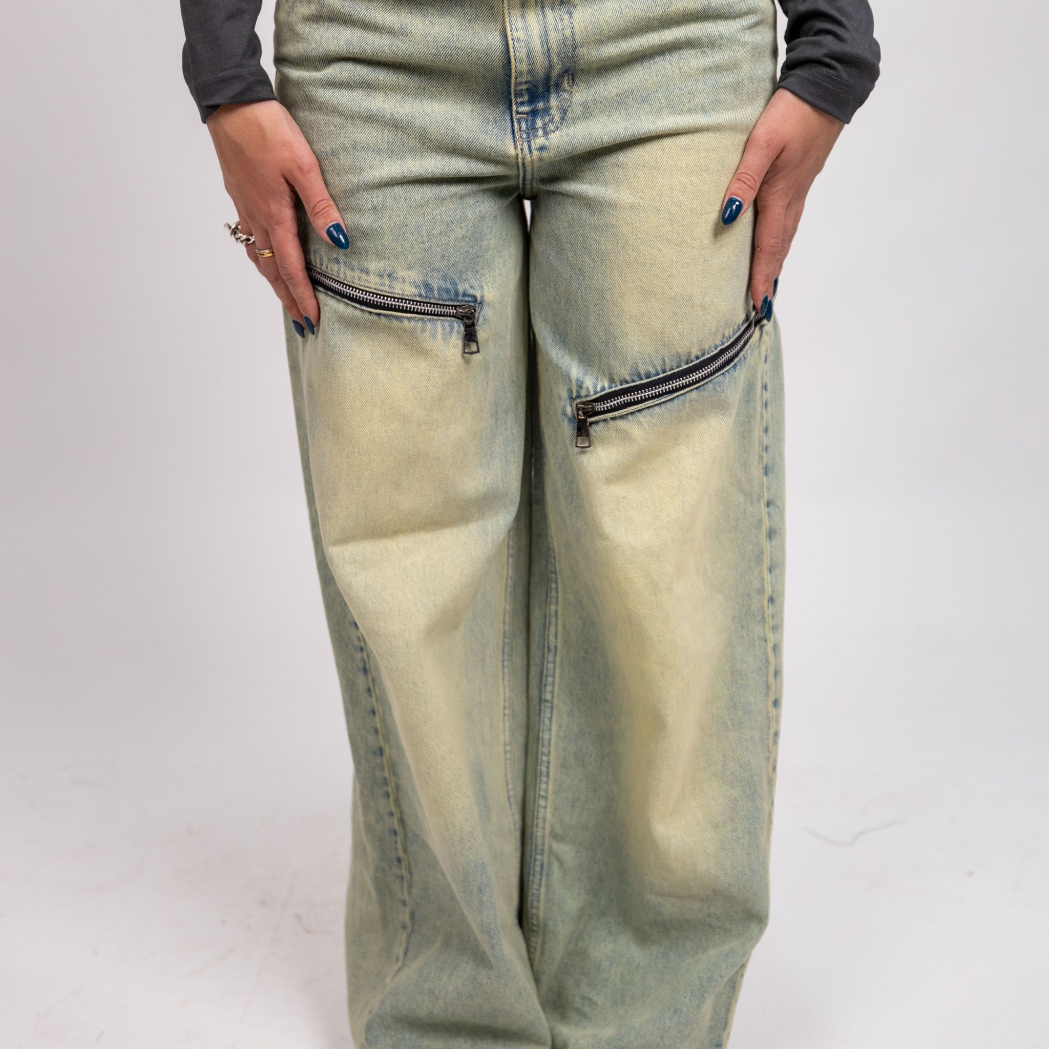 Milan Denim - Wide Leg Green Washed Jeans