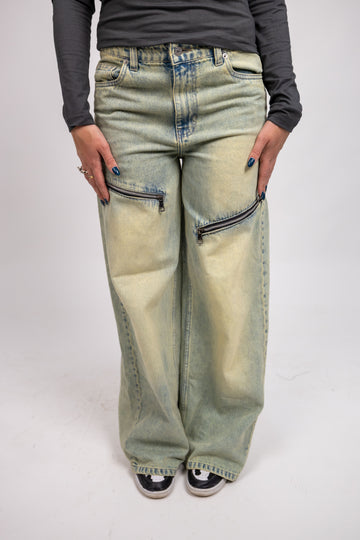 Milan Denim - Wide Leg Green Washed Jeans