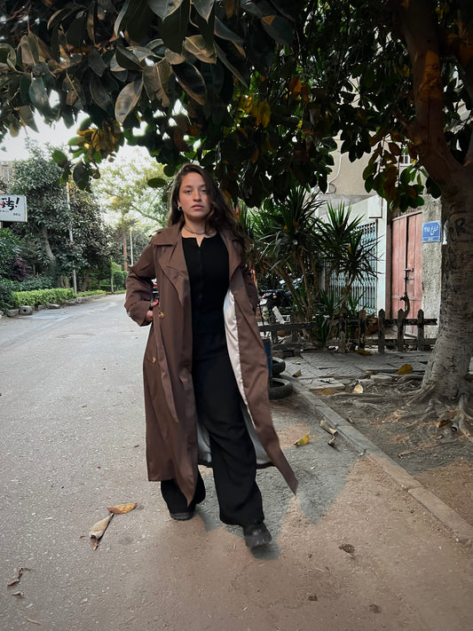 Oversize Double-breasted Canvas Trench Coat