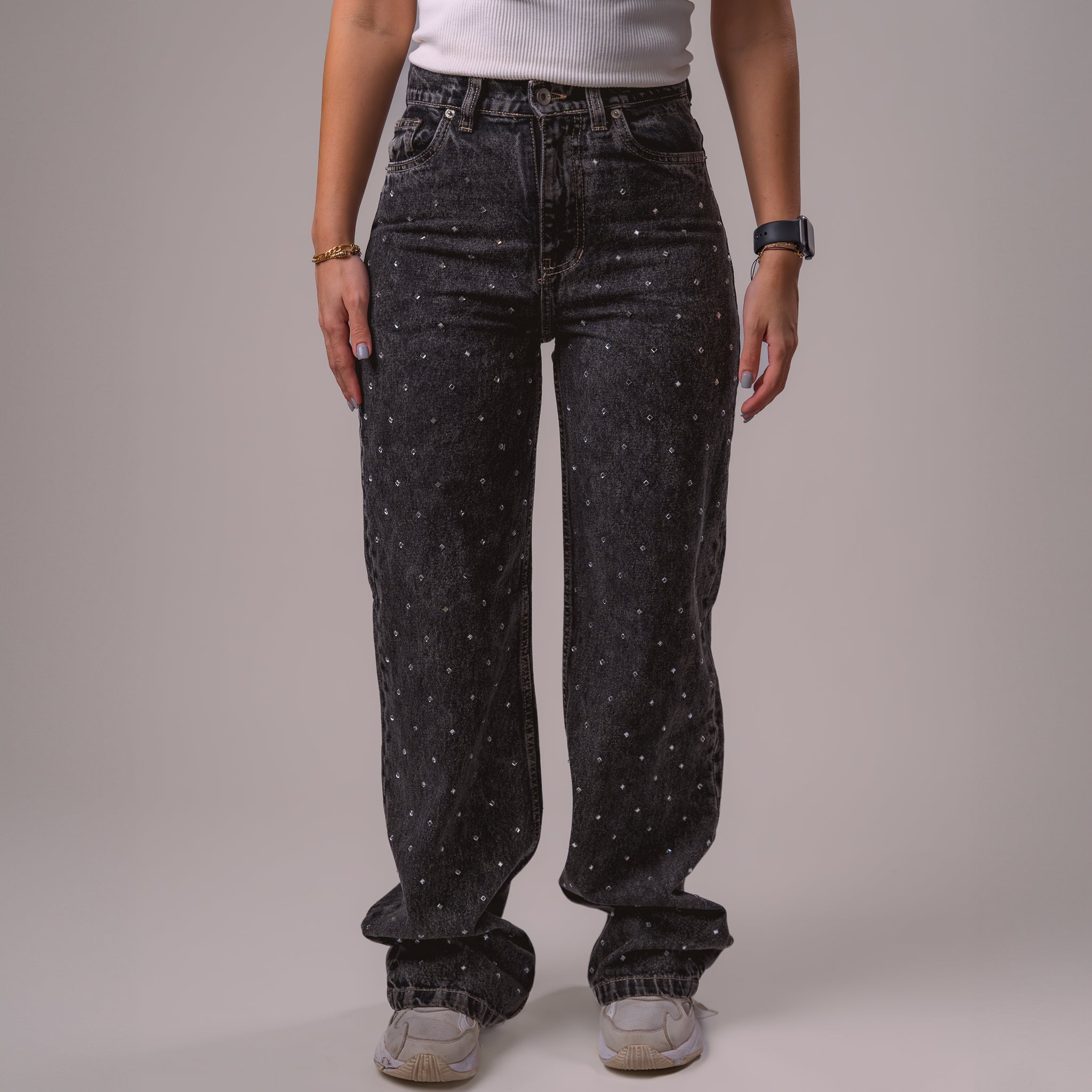 Nairobi Denim  - Grey Studs Jeans