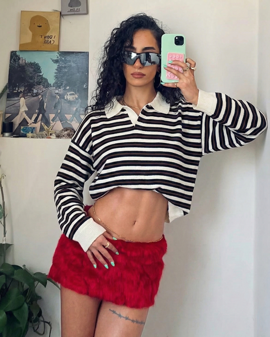 White Striped Knitted Polo Shirt