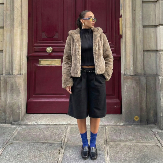 Hooded faux fur Beige jacket