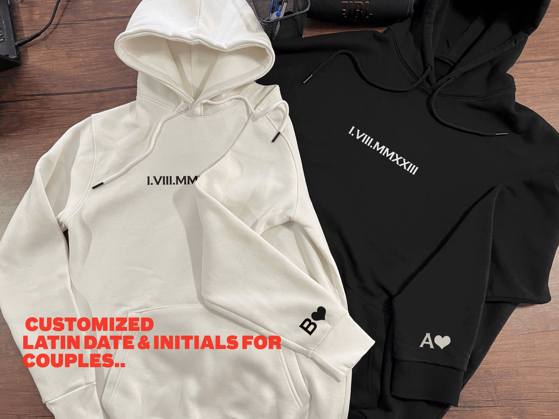 Customized Latin date & Initials Regular Hoodies